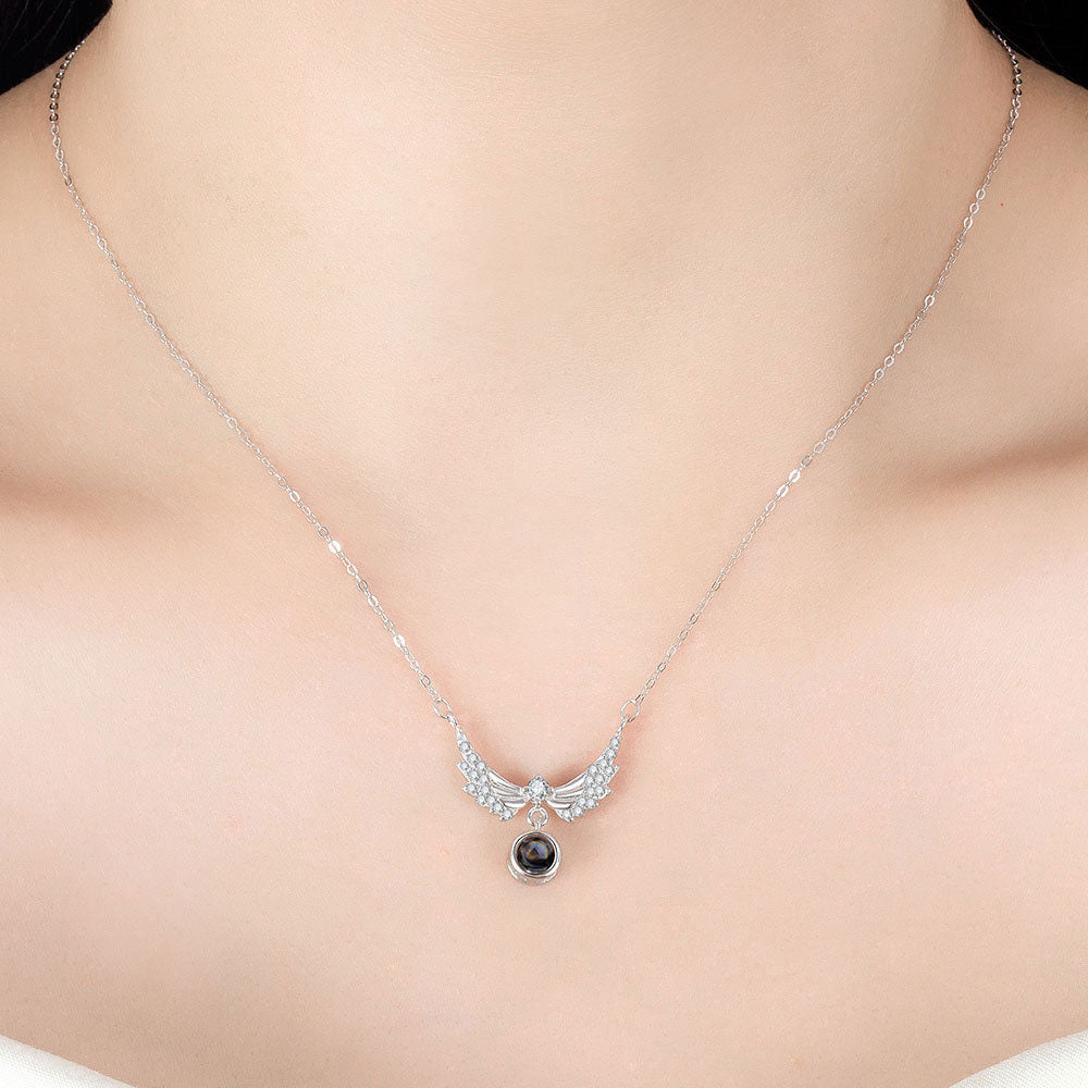 Photo diamond projection necklace angel wings sterling silver projection jewelry