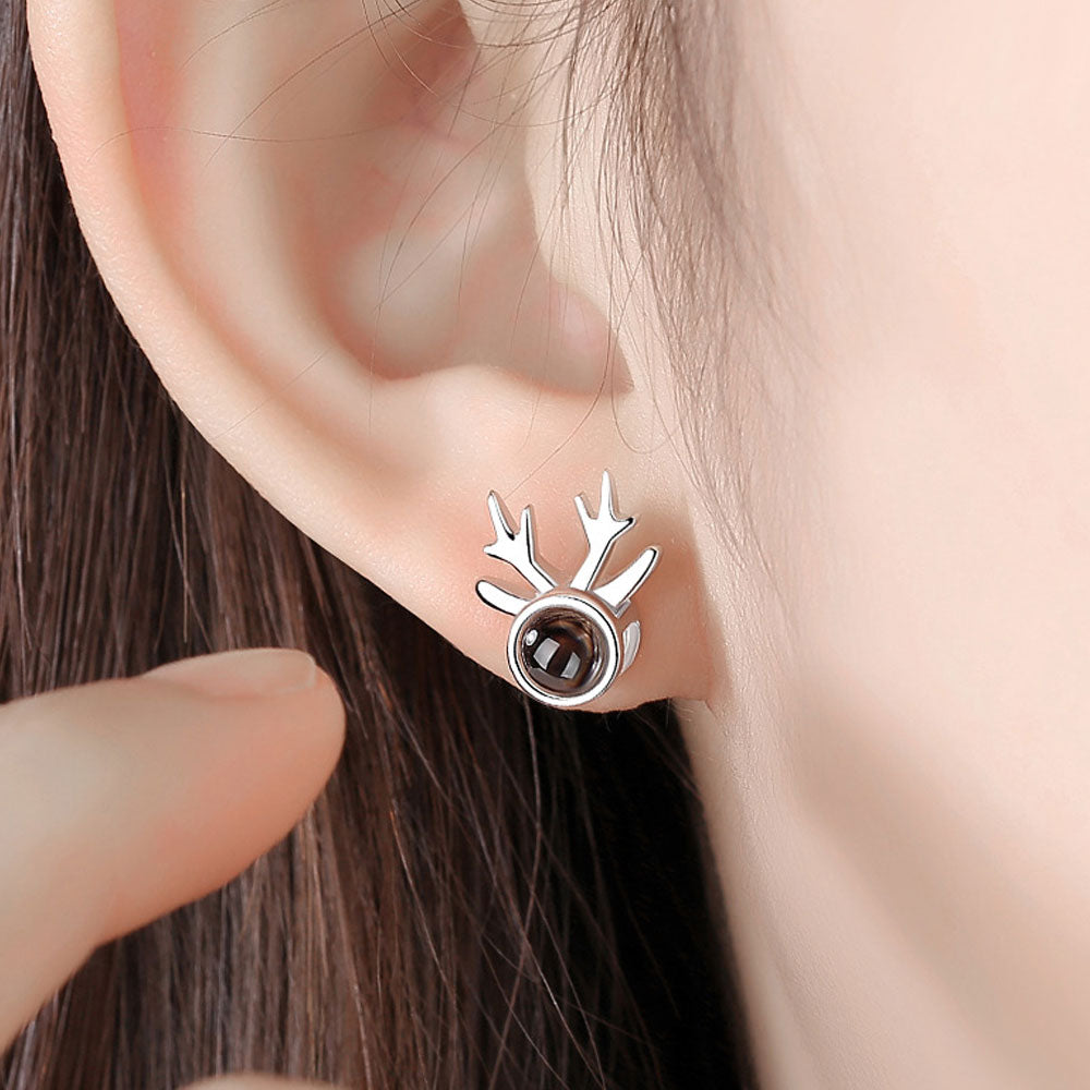 Sterling Silver Lady Projection Earrings Deer Modeling Photo Projection Earrings