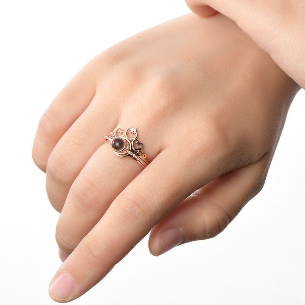 Sterling Silver Photo Projection Ring Crown women's