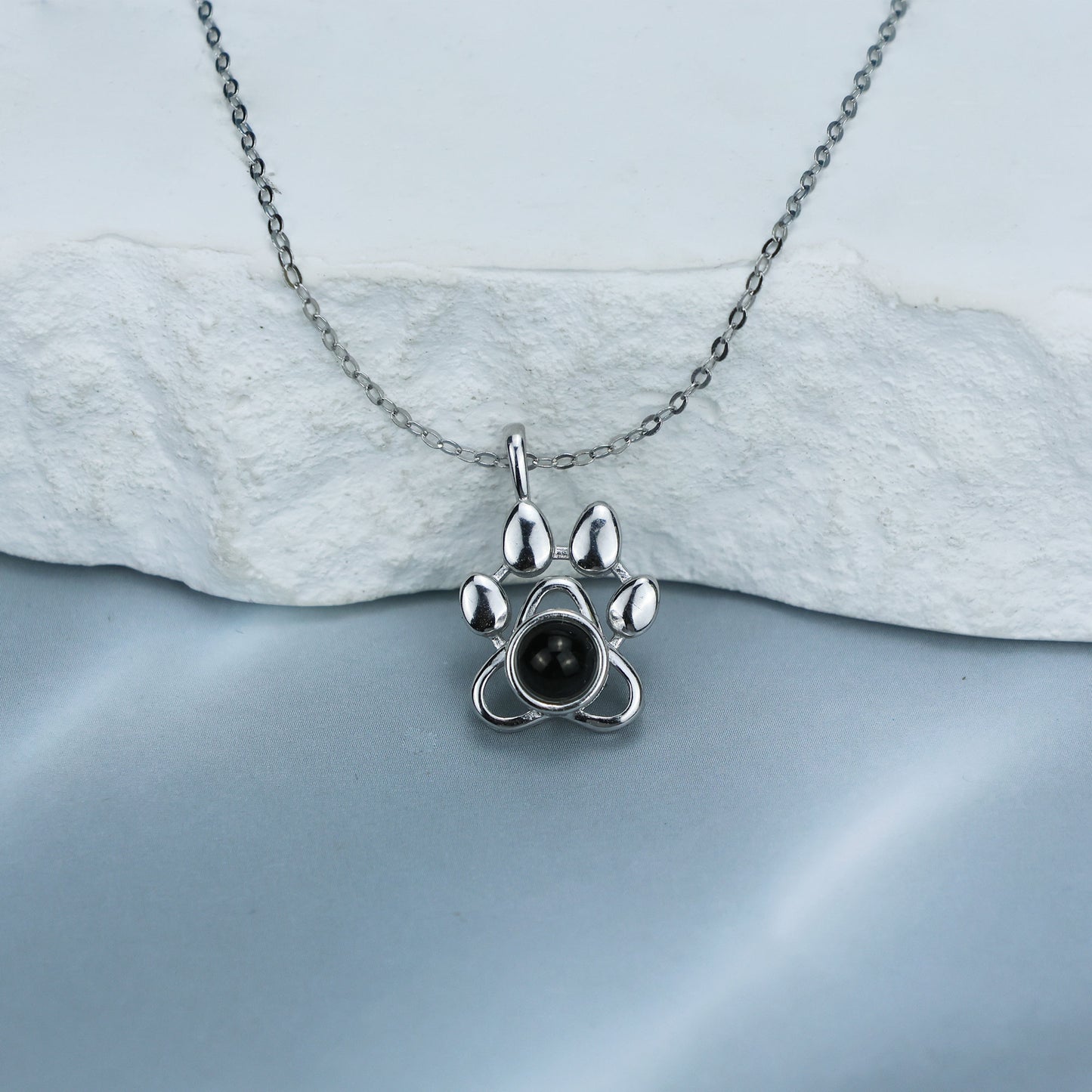 925 Silver Dog Paw Projection Necklace Photo Projection Pet Souvenir