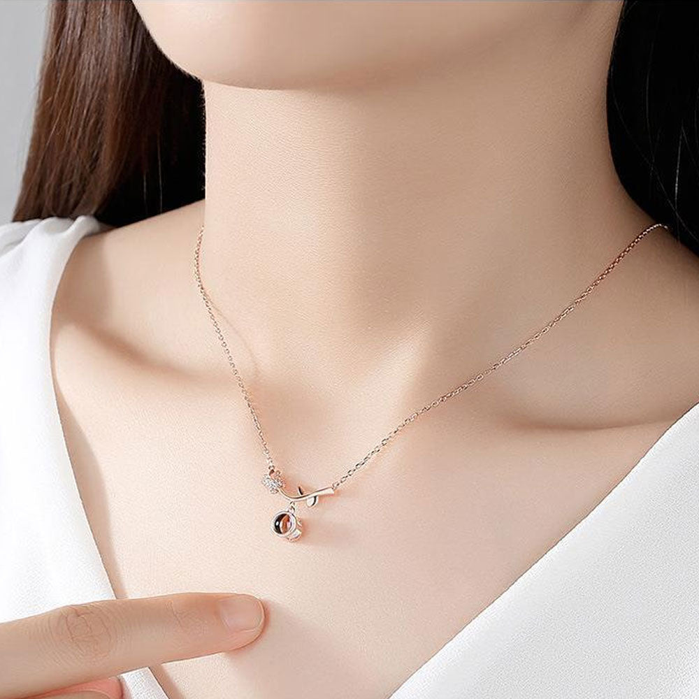 Rose Flower Photo Diamond Projection Necklace charm Gift for girlfriend