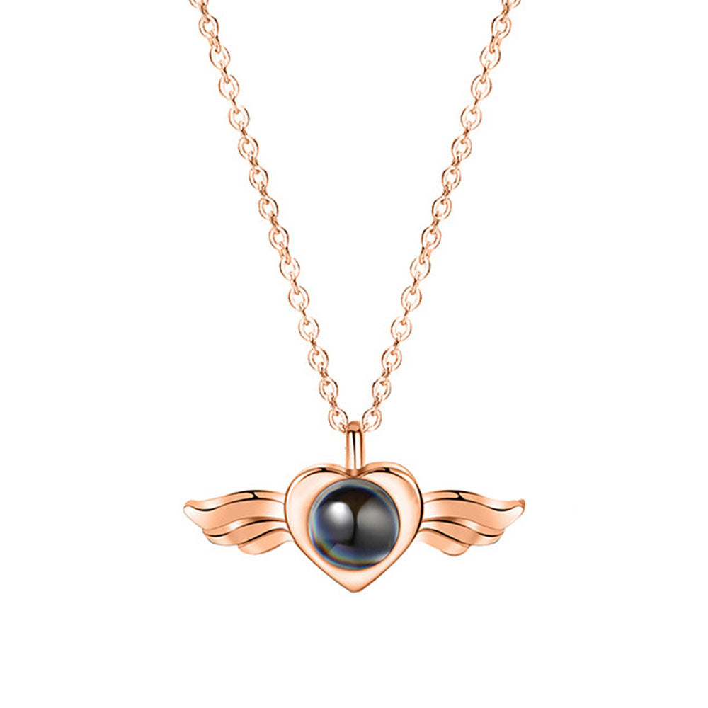 Sterling silver photo love projection necklace angel wings