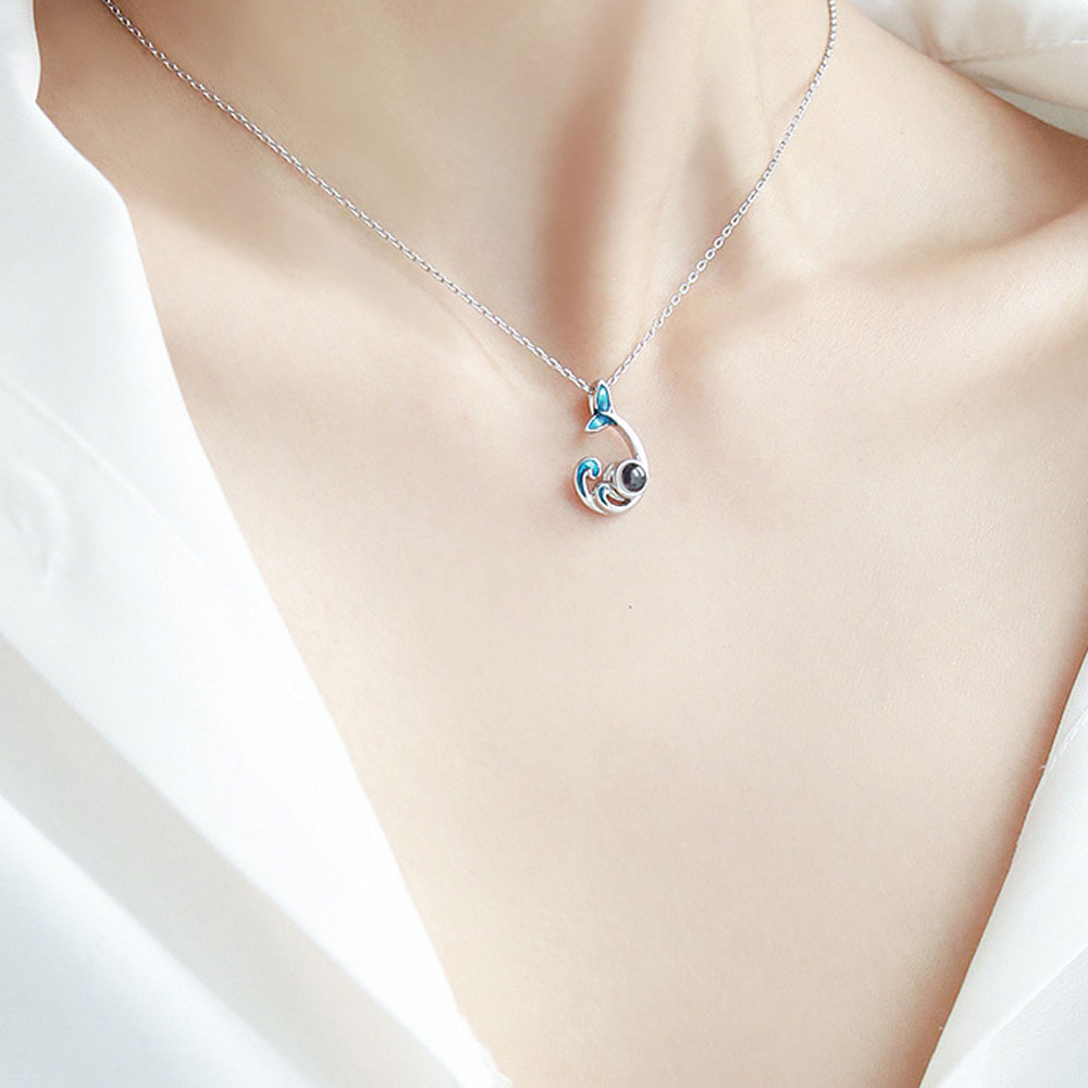 Custom Mermaid Bubble Photo Projection Necklace with picture inside Silver