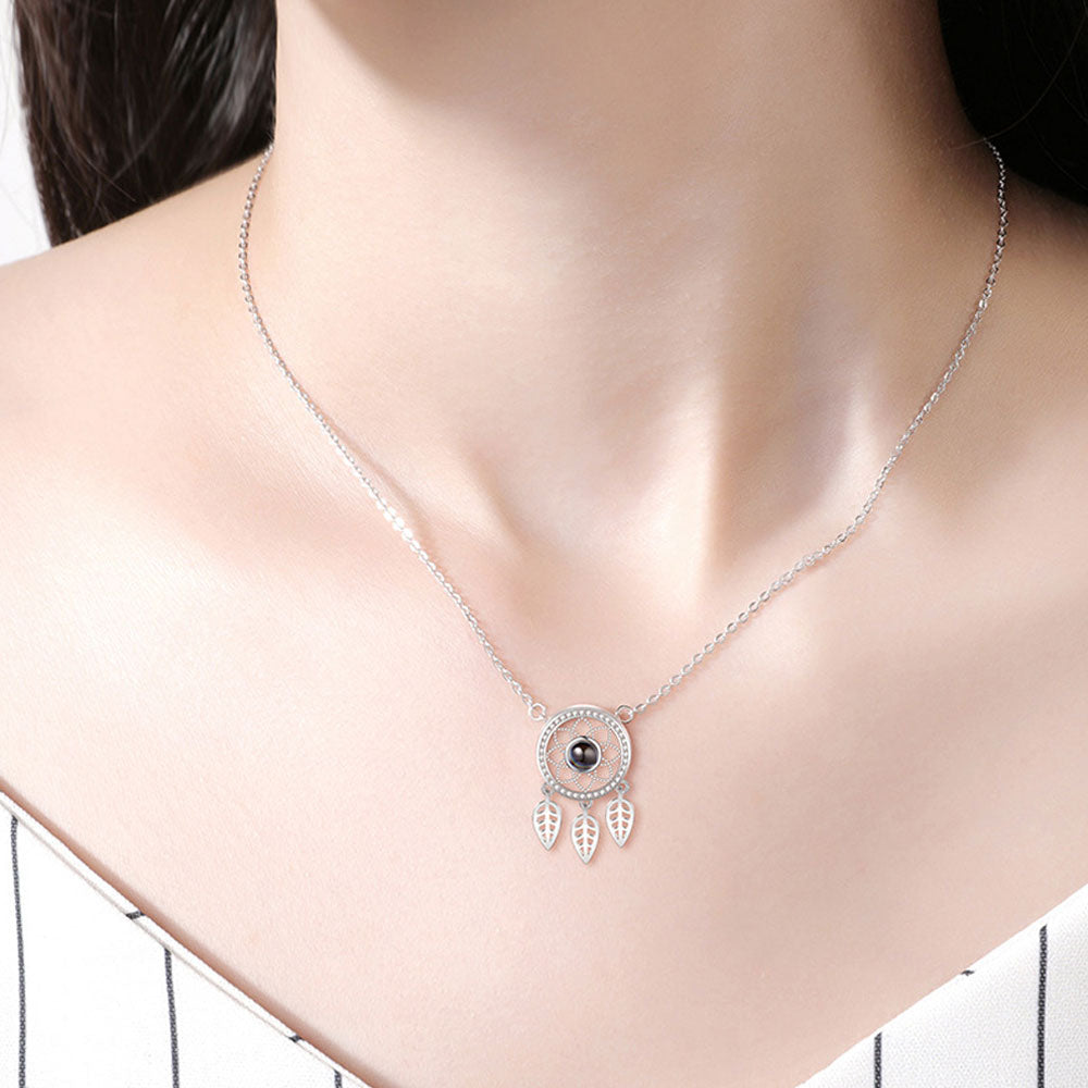 Dreamcatcher personalized projection necklace with photo sterling silver