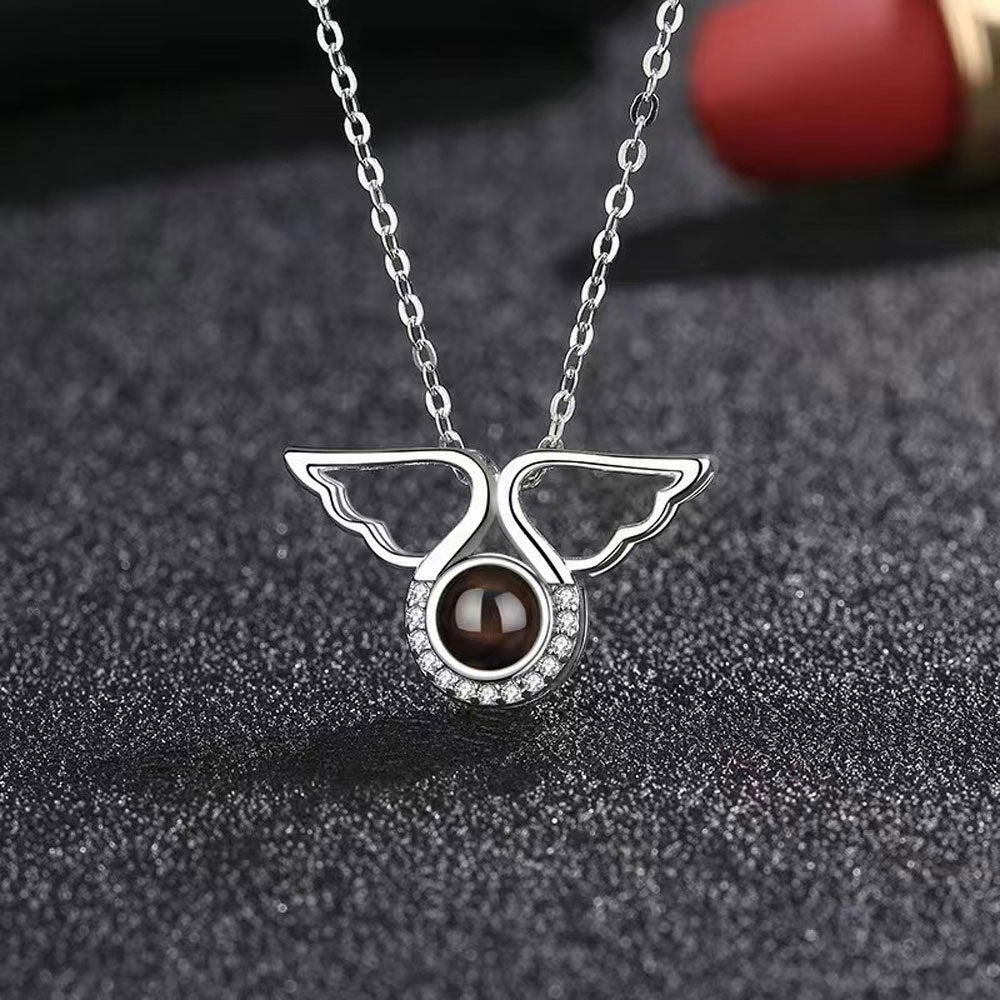 Angel Wings Photo Projection Necklace Sterling Silver Gift for Mom Girlfriend Friend