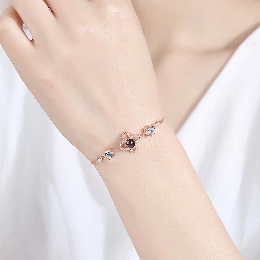 Four Leaf Clover argent photo projection bracelet sterling silver is not allergic