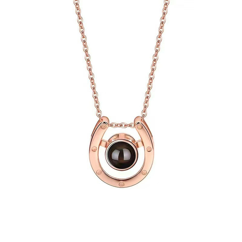 Horseshoe pet sterling silver photo projection necklace charm for her