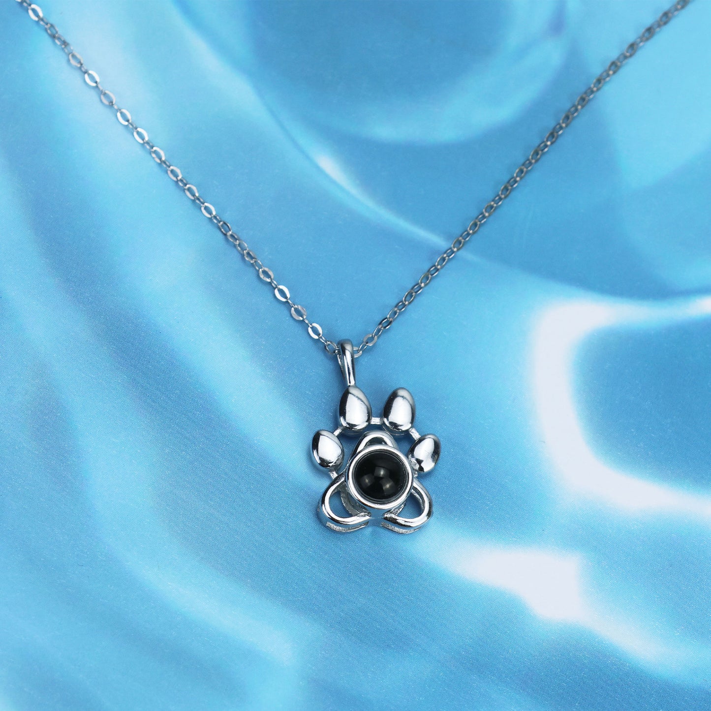 925 Silver Dog Paw Projection Necklace Photo Projection Pet Souvenir