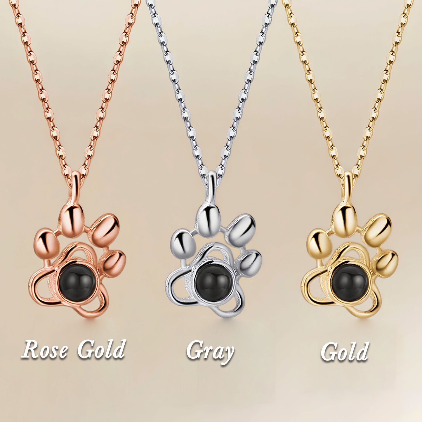 925 Silver Dog Paw Projection Necklace Photo Projection Pet Souvenir