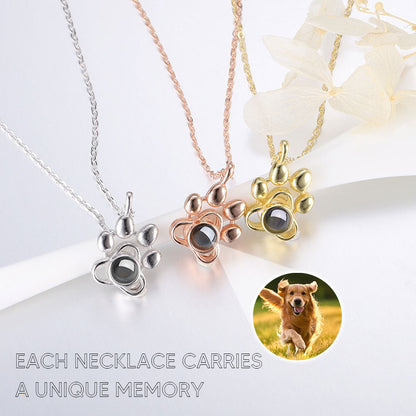 925 Silver Dog Paw Projection Necklace Photo Projection Pet Souvenir