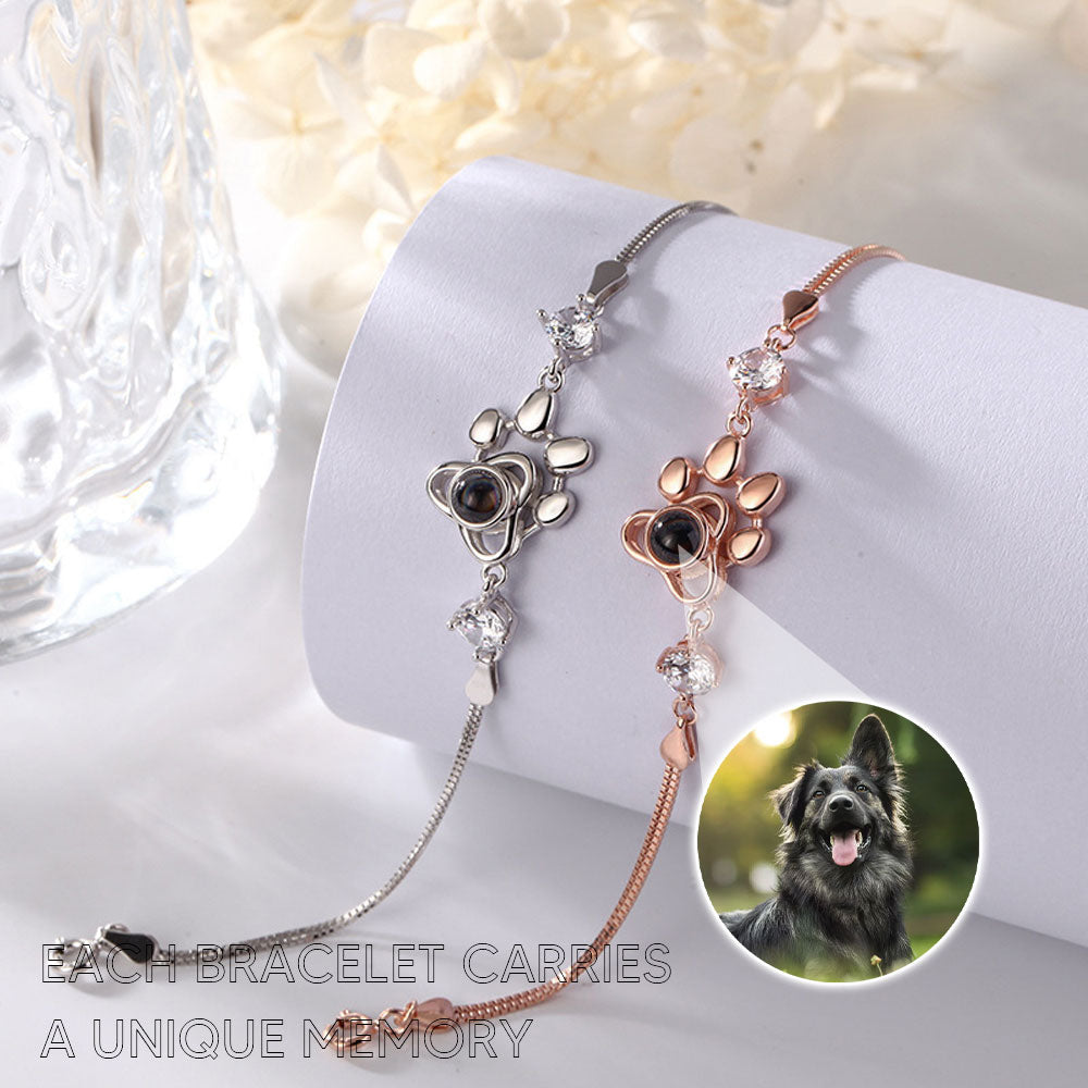 Sterling Silver Dog Paw Projection Bracelet Photo Projection Bracelet Pet Souvenir