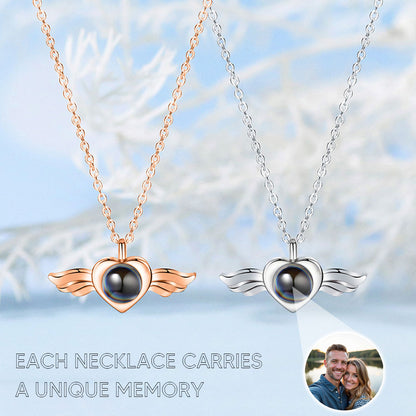 Sterling silver photo love projection necklace angel wings