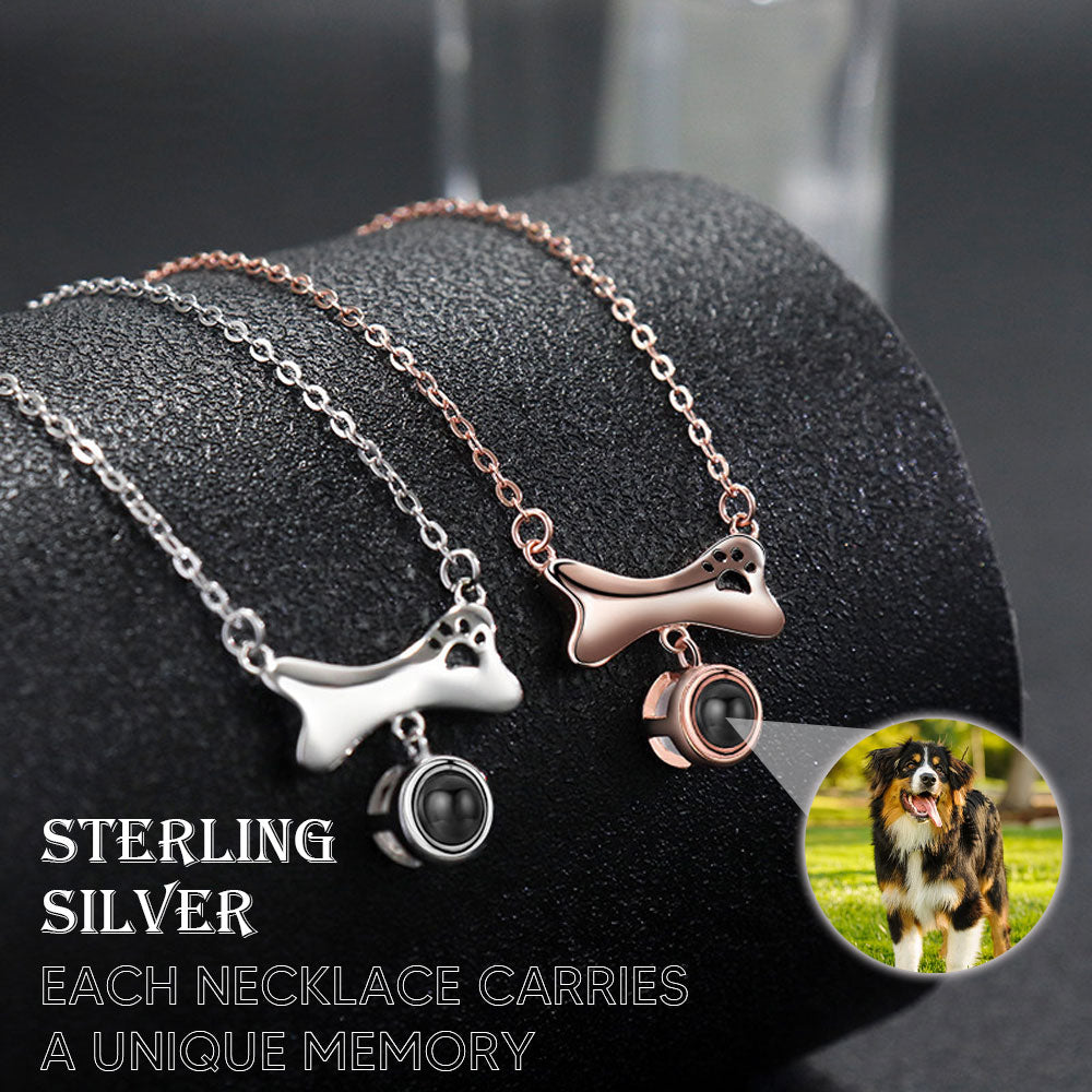 Dog Paw Bone Pet Photo Projection Necklace Sterling Silver Gift for Pet Lovers