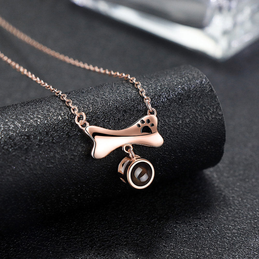 Dog Paw Bone Pet Photo Projection Necklace Sterling Silver Gift for Pet Lovers