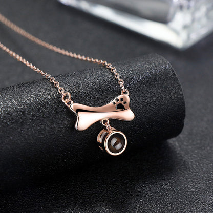 Dog Paw Bone Pet Photo Projection Necklace Sterling Silver Gift for Pet Lovers