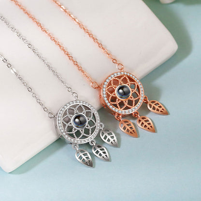 Dreamcatcher personalized projection necklace with photo sterling silver