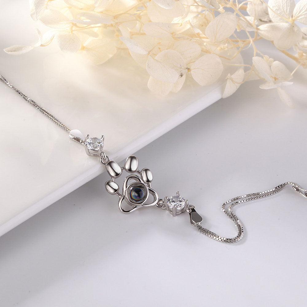 Sterling Silver Dog Paw Projection Bracelet Photo Projection Bracelet Pet Souvenir
