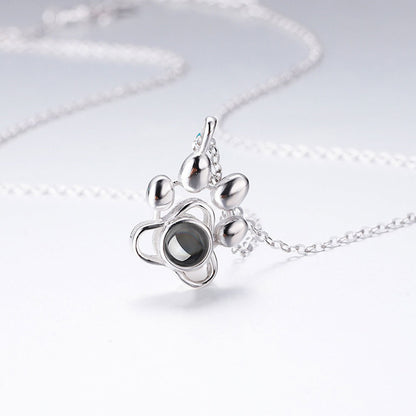 925 Silver Dog Paw Projection Necklace Photo Projection Pet Souvenir
