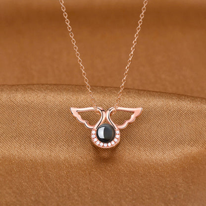 Angel Wings Photo Projection Necklace Sterling Silver Gift for Mom Girlfriend Friend