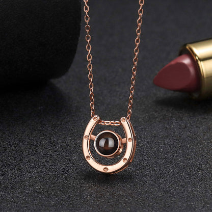 Horseshoe pet sterling silver photo projection necklace charm for her