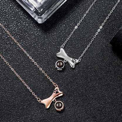 Dog Paw Bone Pet Photo Projection Necklace Sterling Silver Gift for Pet Lovers