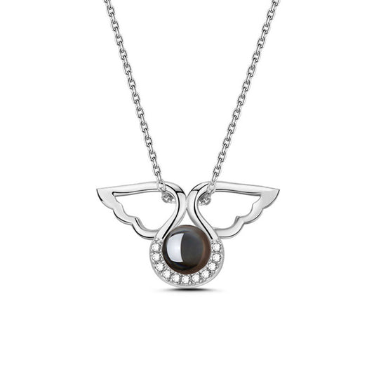 Angel Wings Photo Projection Necklace Sterling Silver Gift for Mom Girlfriend Friend