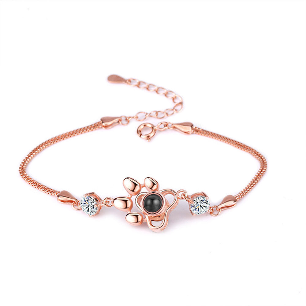 Sterling Silver Dog Paw Projection Bracelet Photo Projection Bracelet Pet Souvenir