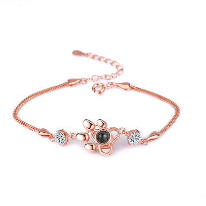Sterling Silver Dog Paw Projection Bracelet Photo Projection Bracelet Pet Souvenir