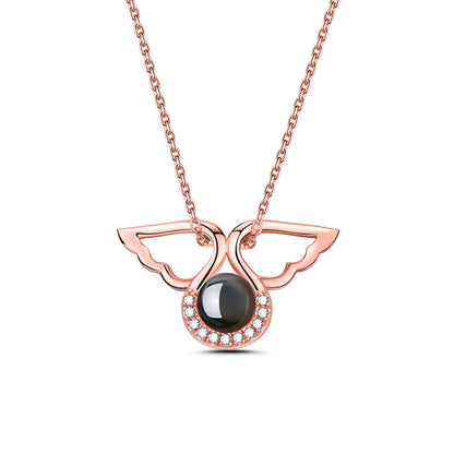 Angel Wings Photo Projection Necklace Sterling Silver Gift for Mom Girlfriend Friend