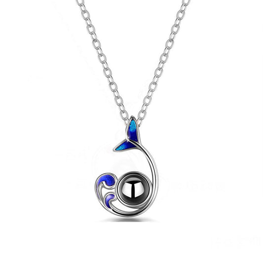 Custom Mermaid Bubble Photo Projection Necklace  with picture inside Silver