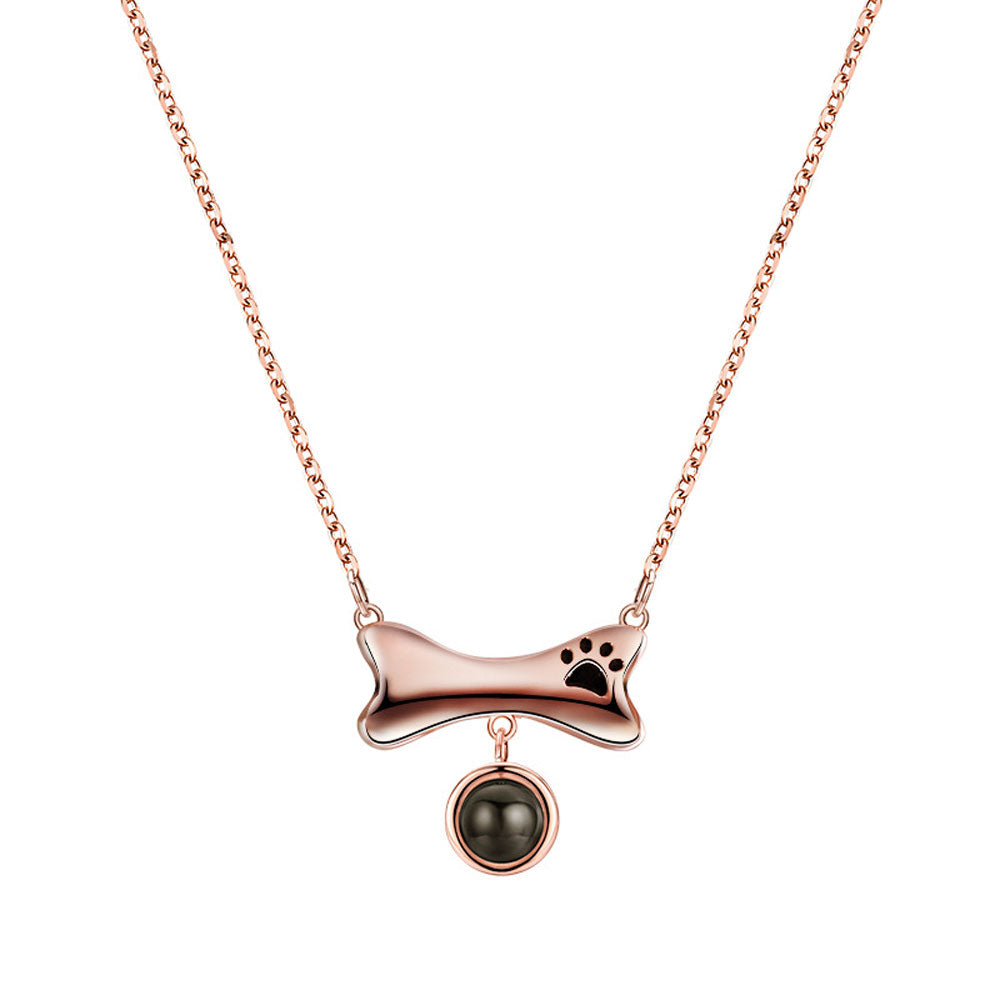 Dog Paw Bone Pet Photo Projection Necklace Sterling Silver Gift for Pet Lovers