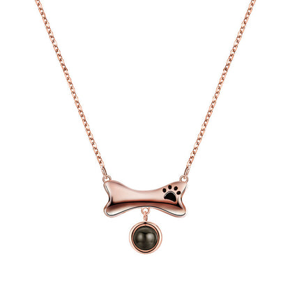 Dog Paw Bone Pet Photo Projection Necklace Sterling Silver Gift for Pet Lovers