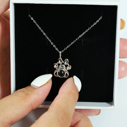 925 Silver Dog Paw Projection Necklace Photo Projection Pet Souvenir