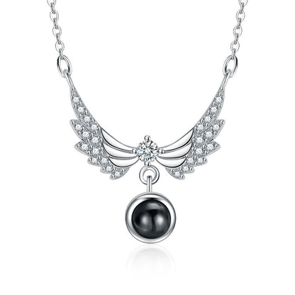 Photo diamond  projection necklace angel wings sterling silver projection jewelry