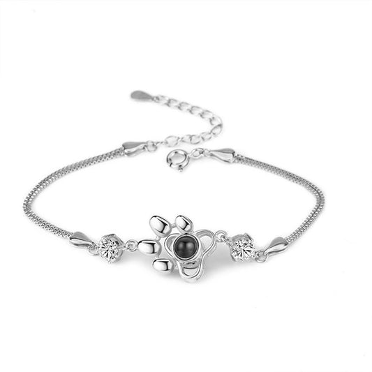 Sterling Silver Dog Paw Projection Bracelet Photo Projection Bracelet Pet Souvenir