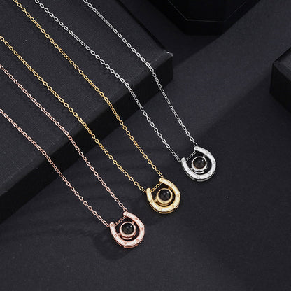 Horseshoe pet sterling silver photo projection necklace charm for her