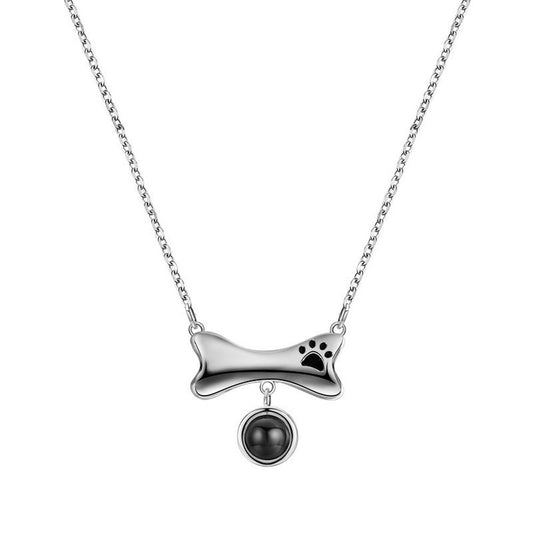 Dog Paw Bone Pet Photo Projection Necklace Sterling Silver Gift for Pet Lovers