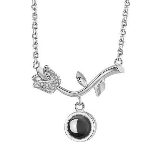 Rose Flower Photo Diamond Projection Necklace charm Gift for girlfriend