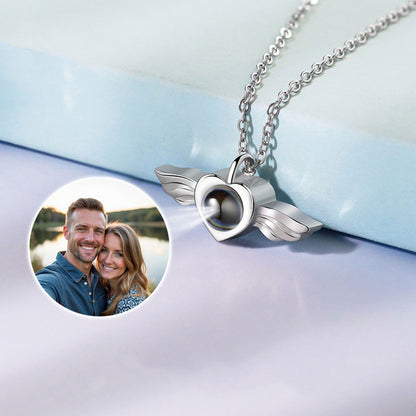 Sterling silver photo love projection necklace angel wings