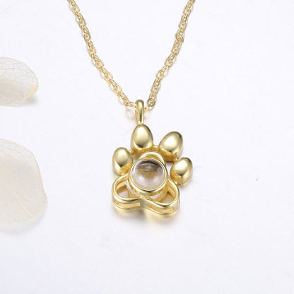 925 Silver Dog Paw Projection Necklace Photo Projection Pet Souvenir