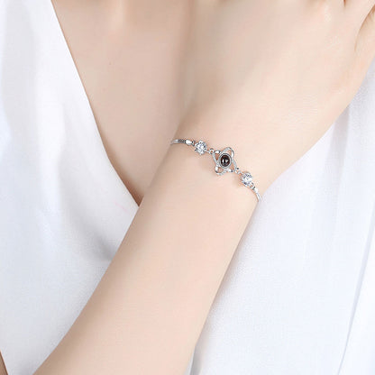 Four Leaf Clover argent photo projection bracelet sterling silver is not allergic