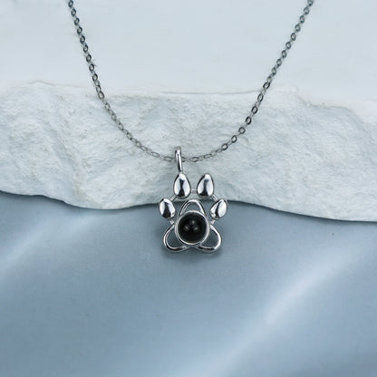 925 Silver Dog Paw Projection Necklace Photo Projection Pet Souvenir