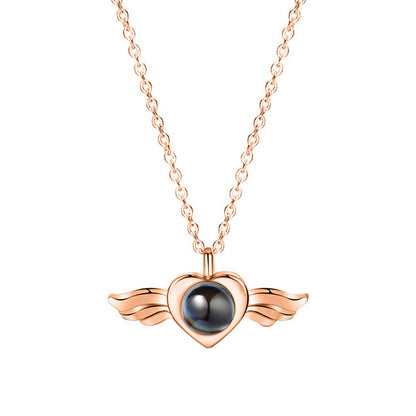 Sterling silver photo love projection necklace angel wings