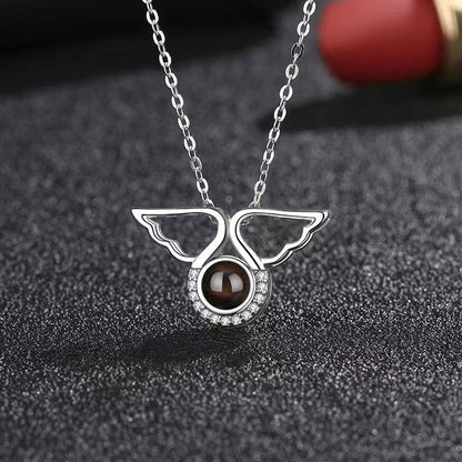 Angel Wings Photo Projection Necklace Sterling Silver Gift for Mom Girlfriend Friend