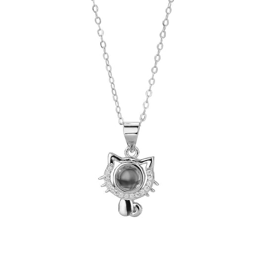 Sterling silver custom pet photo projection necklace cat