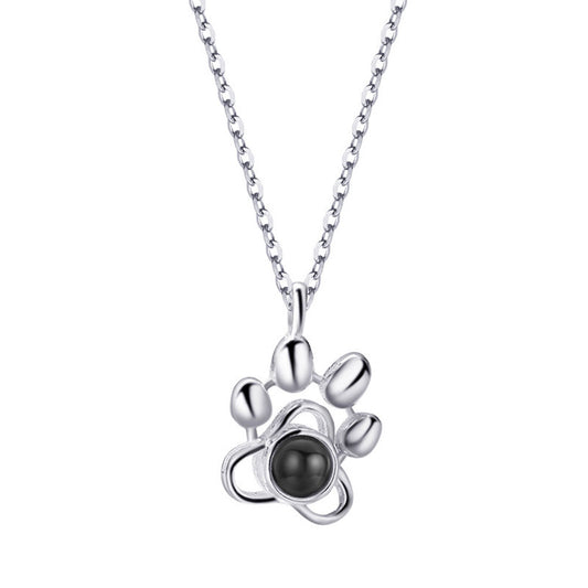 925 Silver Dog Paw Projection Necklace Photo Projection Pet Souvenir