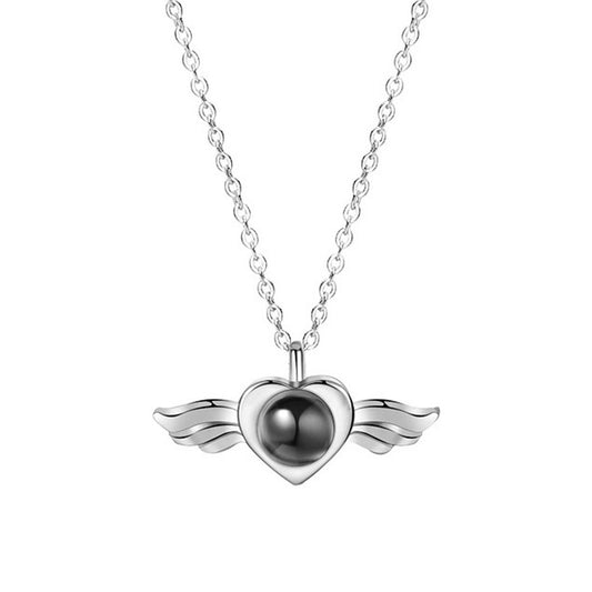 Sterling silver photo love projection necklace angel wings