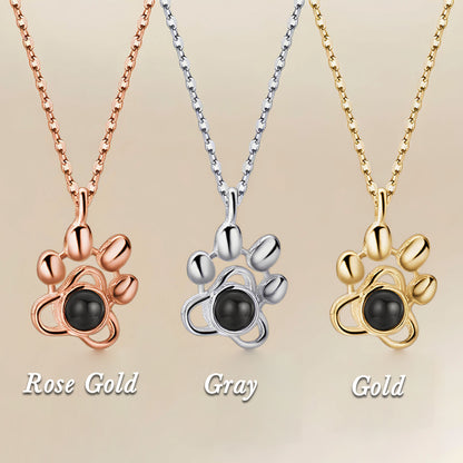 925 Silver Dog Paw Projection Necklace Photo Projection Pet Souvenir